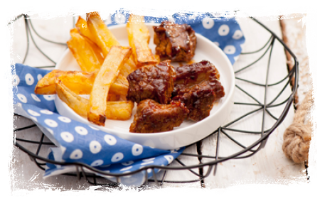 STEAK TIPS WITH HOME-MADE FRENCH FRIES