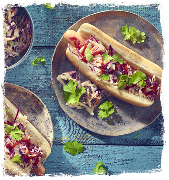 HOME-MADE HOT DOGS WITH COLESLAW SALAD