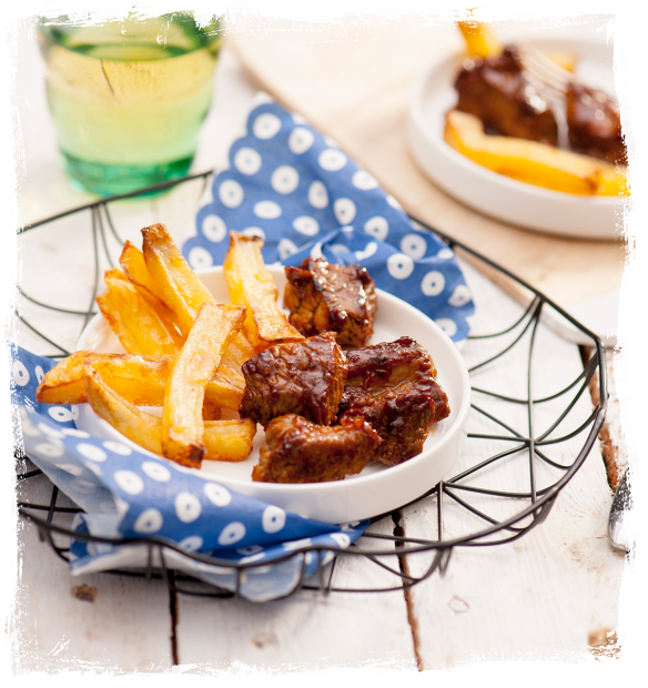 STEAK TIPS WITH HOME-MADE FRENCH FRIES