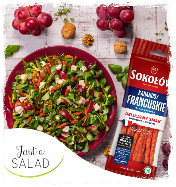 FRENCH SALAD WITH KABANOS SAUSAGES AND CHEESE  