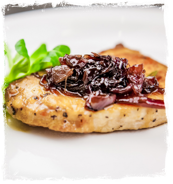 CARAMELIZED PORK LOIN WITH RED ONION JAM