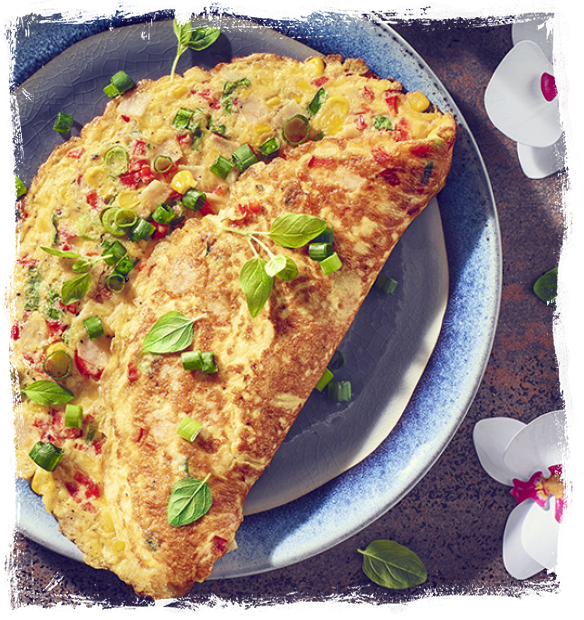 OMELETTE WITH HAM, CORN AND PEPPER