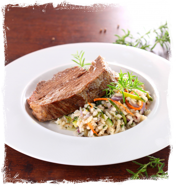 BAKED BEEF NECK WITH VEGETABLE RISOTTO