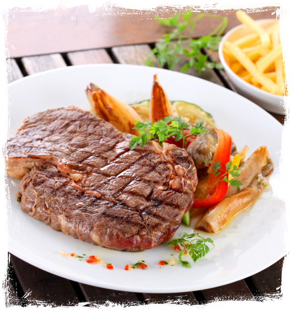 ENTRECOTE STEAK WITH GRILLED VEGETABLES 