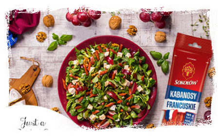 FRENCH SALAD WITH KABANOS SAUSAGES AND CHEESE  