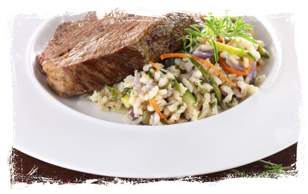 BAKED BEEF NECK WITH VEGETABLE RISOTTO